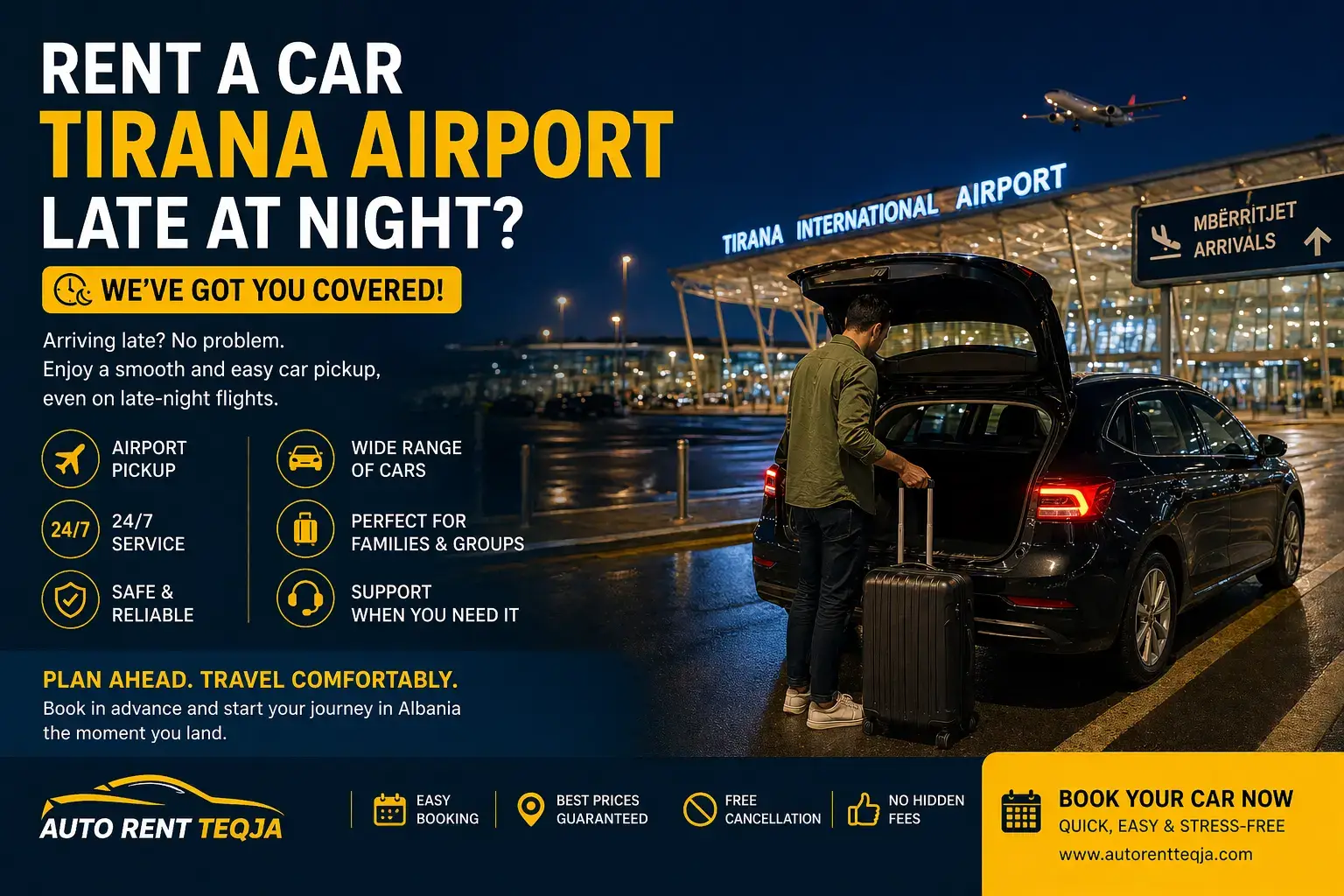 Meet-and-greet car rental pickup at Tirana International Airport