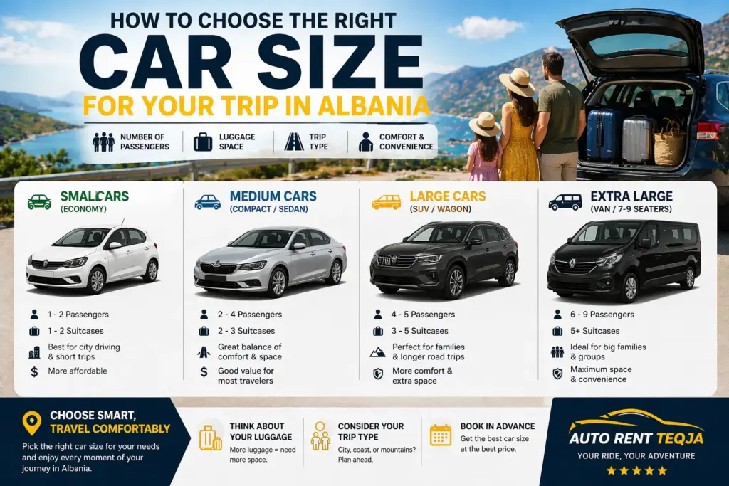 Car size for your trip in Albania with luggage and passenger space