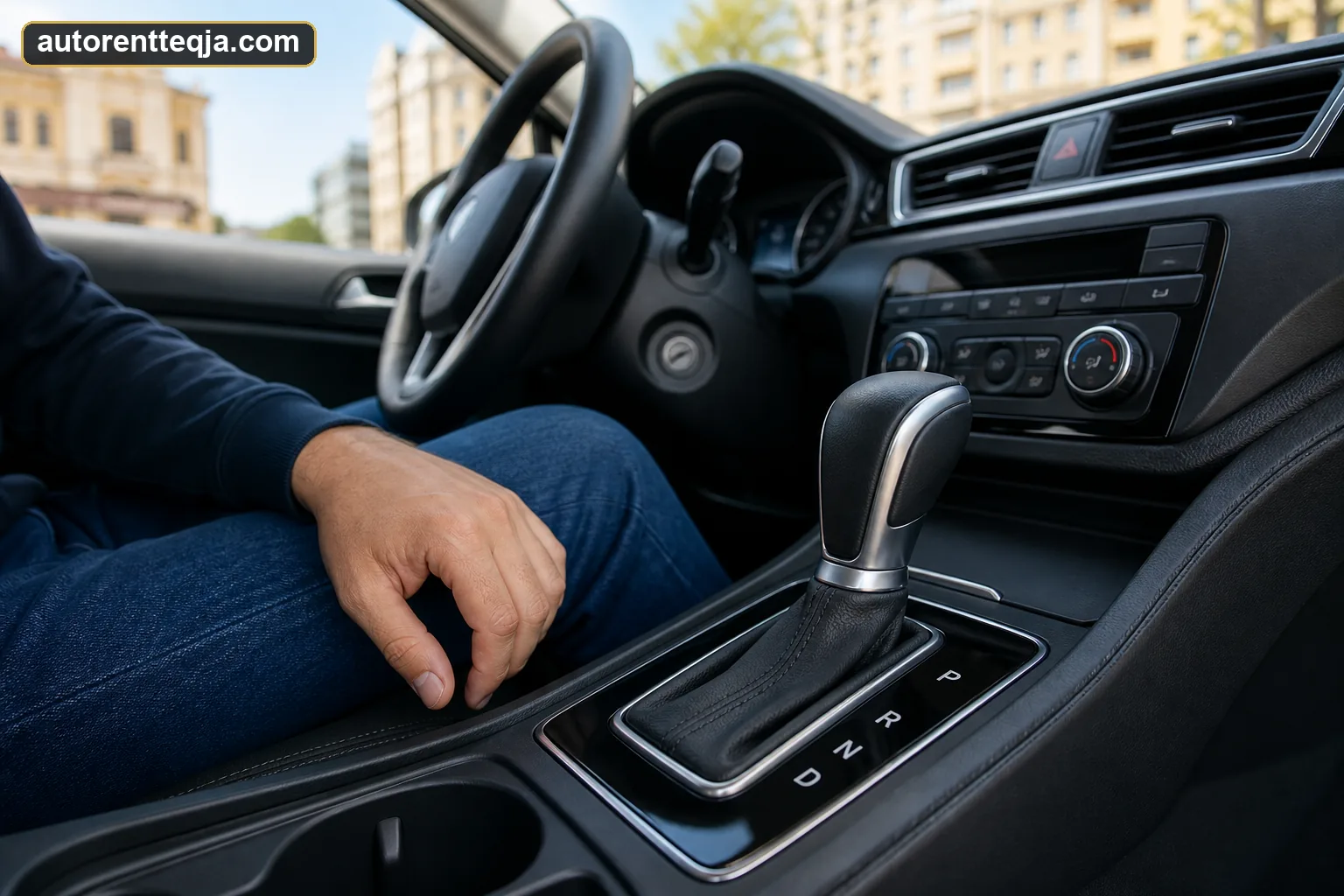 Automatic gear selector inside a rental car in Tirana Albania